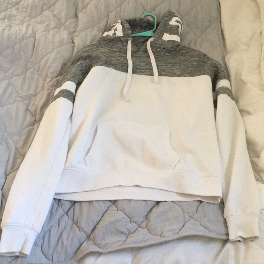 GREY AND WHITE HOODIE